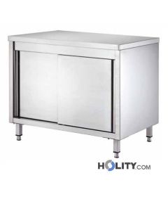 Edelstahl-Arbeitstisch-mit-Schiebetüren-Länge-160-cm-h09-234