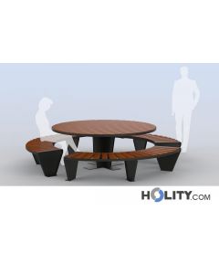 Picknick Set mit Tisch und gebogenen Bänken h140_362