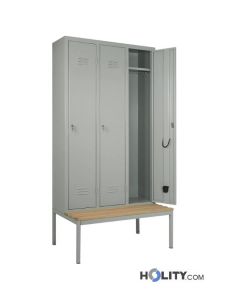 3er Spindschrank für Umkleiden mit Sitzbank h471_26