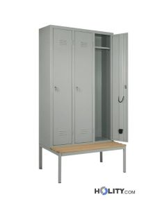 3er Spindschrank für Umkleiden mit Sitzbank h471_28