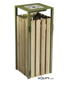 Abfalleimer aus Holz und Stahl h8647