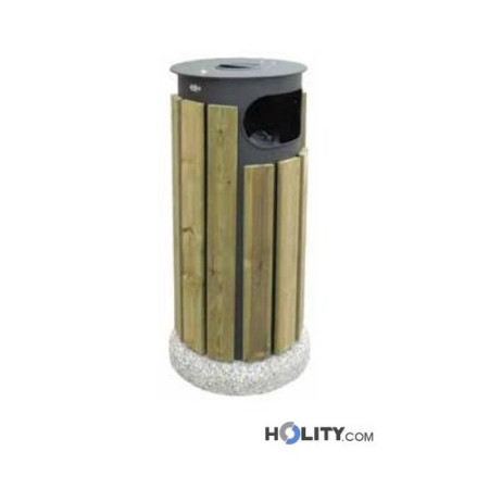 Abfallbehälter aus Stahl mit Holzverkleidung h109237
