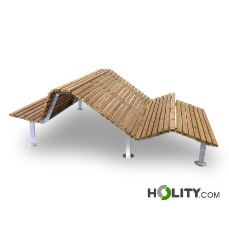 Holzbank mit 2 Sitzflächen als Stadtmobiliar h350_204