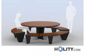 Picknick Set mit Tisch und gebogenen Bänken h140_362