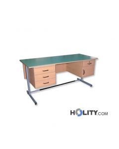 schul-lehrerpult-mit-saeulengestell-und-doppel-schubladenschrank-h17242