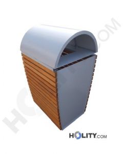 Mülleimer mit Holzlatten für Aussenbereich h109239