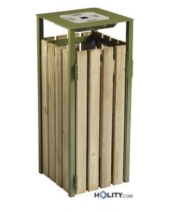 Abfalleimer aus Holz und Stahl h8647