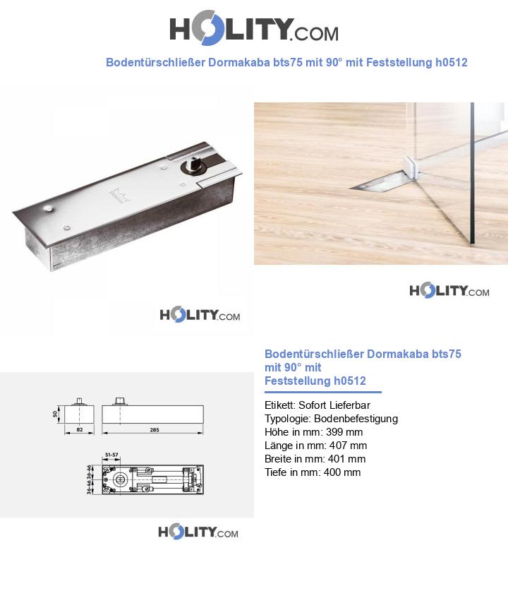 Bodentürschließer Dormakaba bts75 mit 90° mit Feststellung h0512
