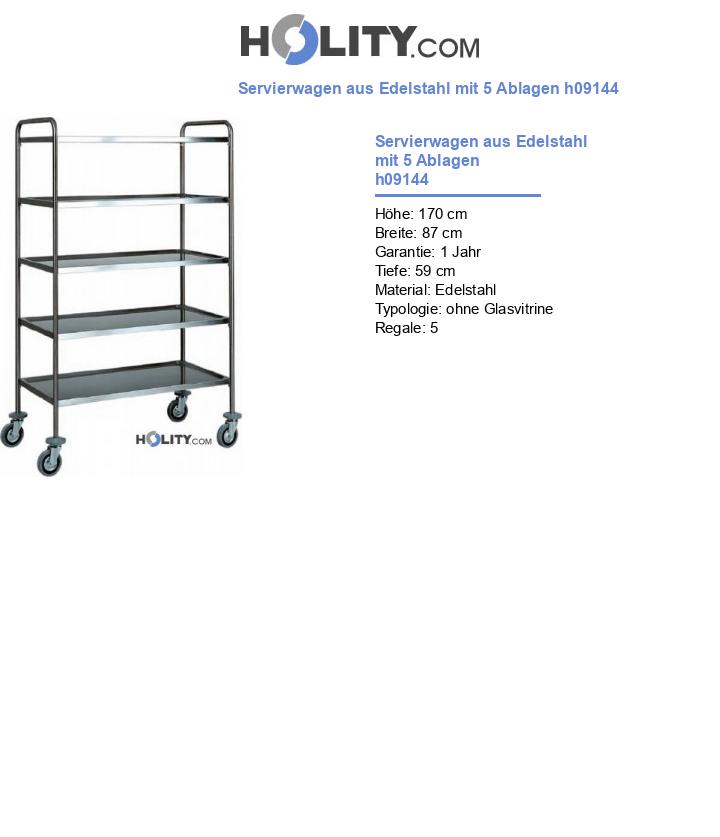 Servierwagen aus Edelstahl mit 5 Ablagen h09144