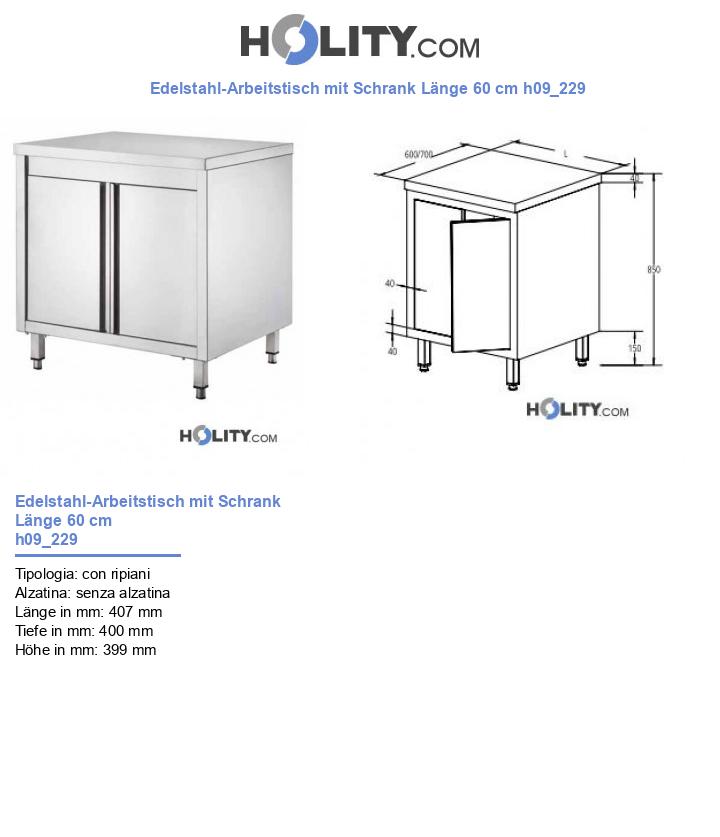 Edelstahl-Arbeitstisch mit Schrank Länge 60 cm h09_229