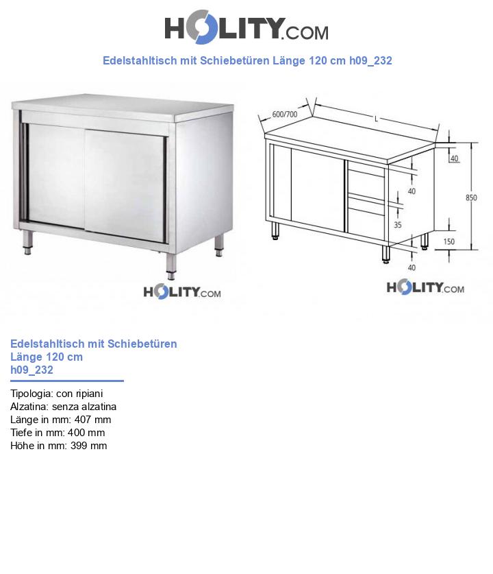 Edelstahltisch mit Schiebetüren Länge 120 cm h09_232