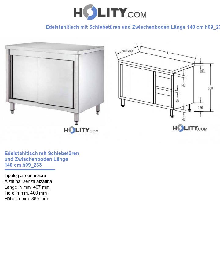 Edelstahltisch mit Schiebetüren und Zwischenboden Länge 140 cm h09_233