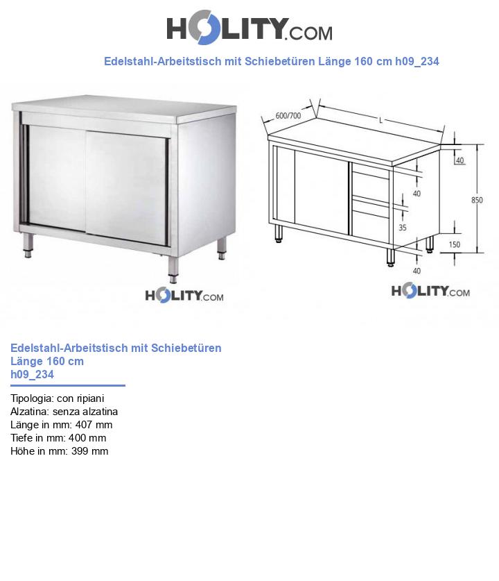 Edelstahl-Arbeitstisch mit Schiebetüren Länge 160 cm h09_234