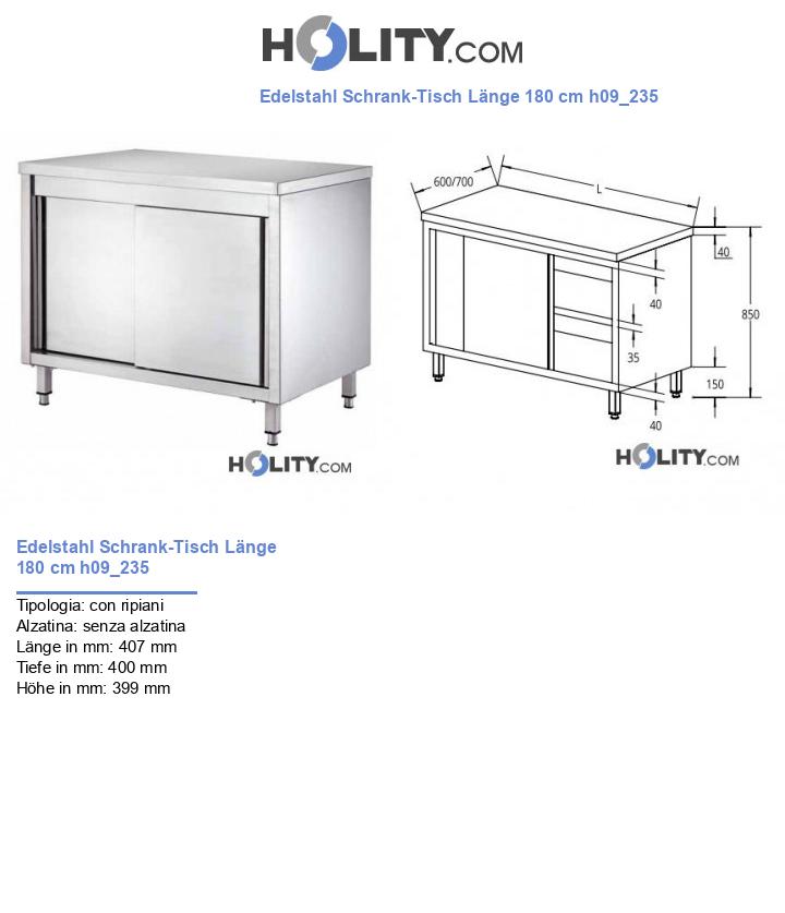 Edelstahl Schrank-Tisch Länge 180 cm h09_235