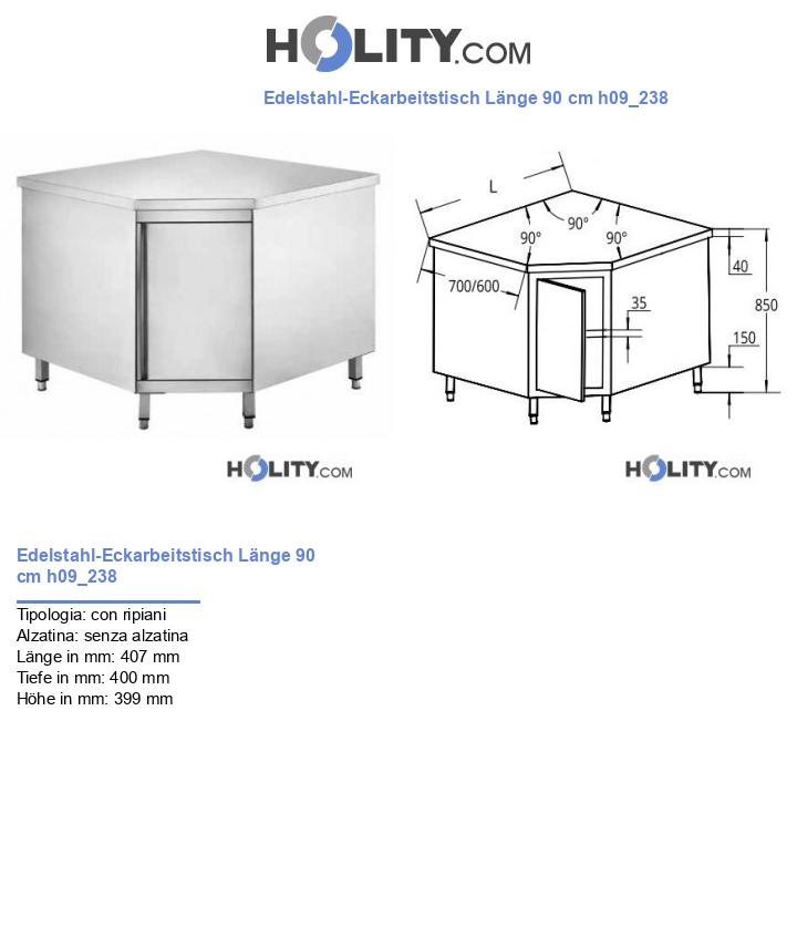 Edelstahl-Eckarbeitstisch Länge 90 cm h09_238