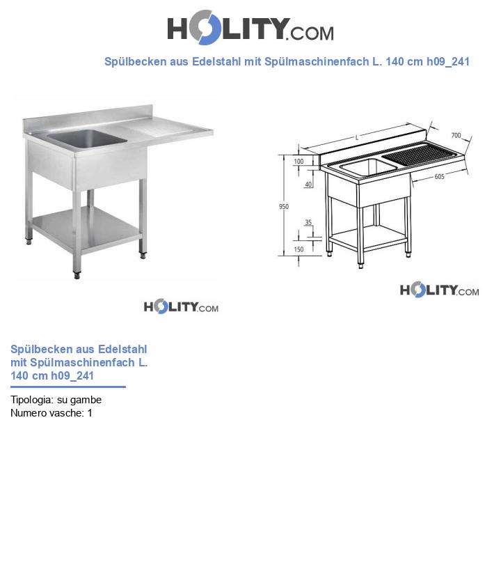 Spülbecken aus Edelstahl mit Spülmaschinenfach L. 140 cm h09_241