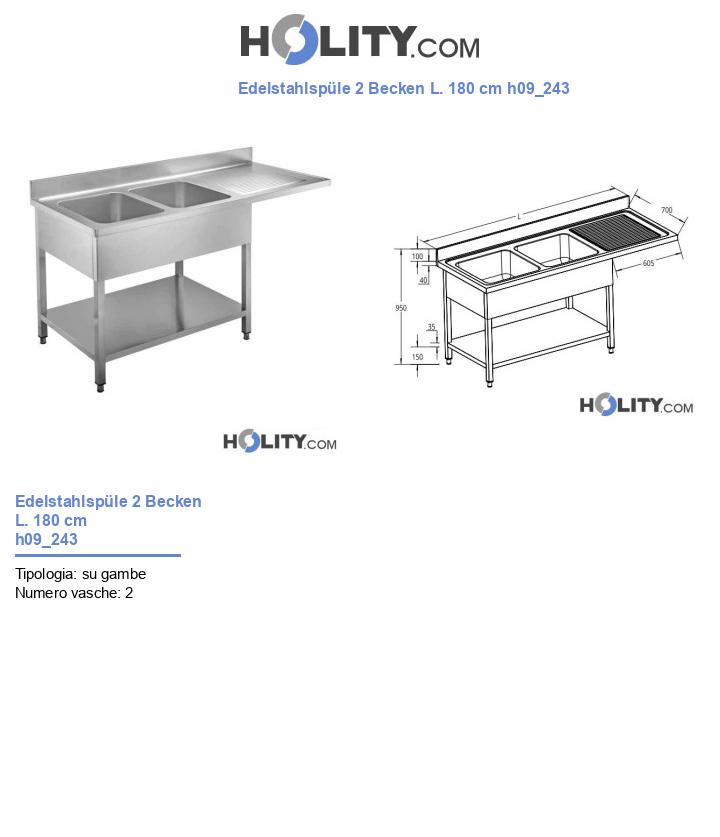 Edelstahlspüle 2 Becken L. 180 cm h09_243