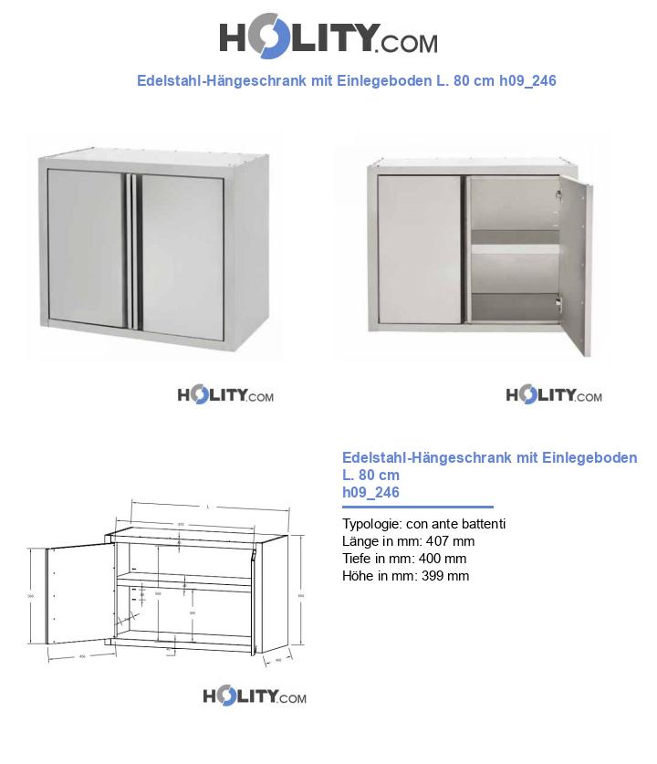 Edelstahl-Hängeschrank mit Einlegeboden L. 80 cm h09_246