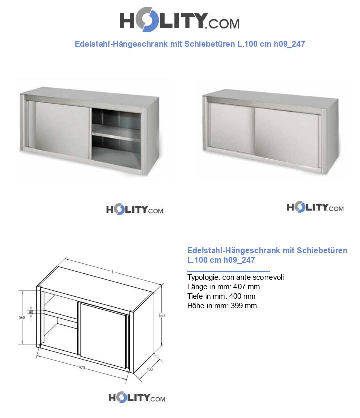 Edelstahl-Hängeschrank mit Schiebetüren L.100 cm h09_247