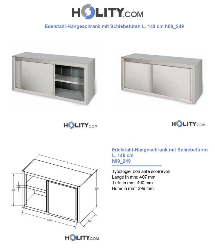 Edelstahl-Hängeschrank mit Schiebetüren L. 140 cm h09_249