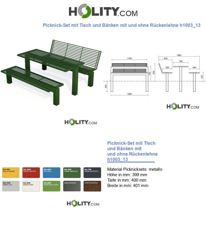 Picknick-Set mit Tisch und Bänken mit und ohne Rückenlehne h1003_13