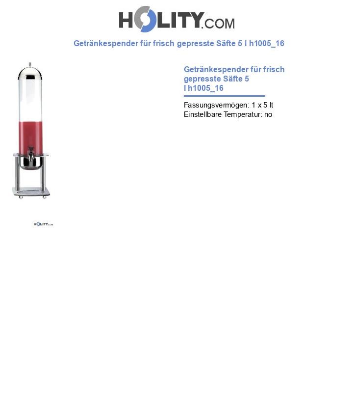Getränkespender für frisch gepresste Säfte 5 l h1005_16