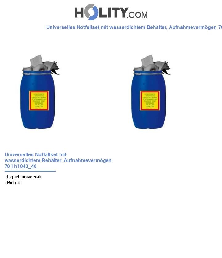 Universelles Notfallset mit wasserdichtem Behälter, Aufnahmevermögen 70 l h1043_40