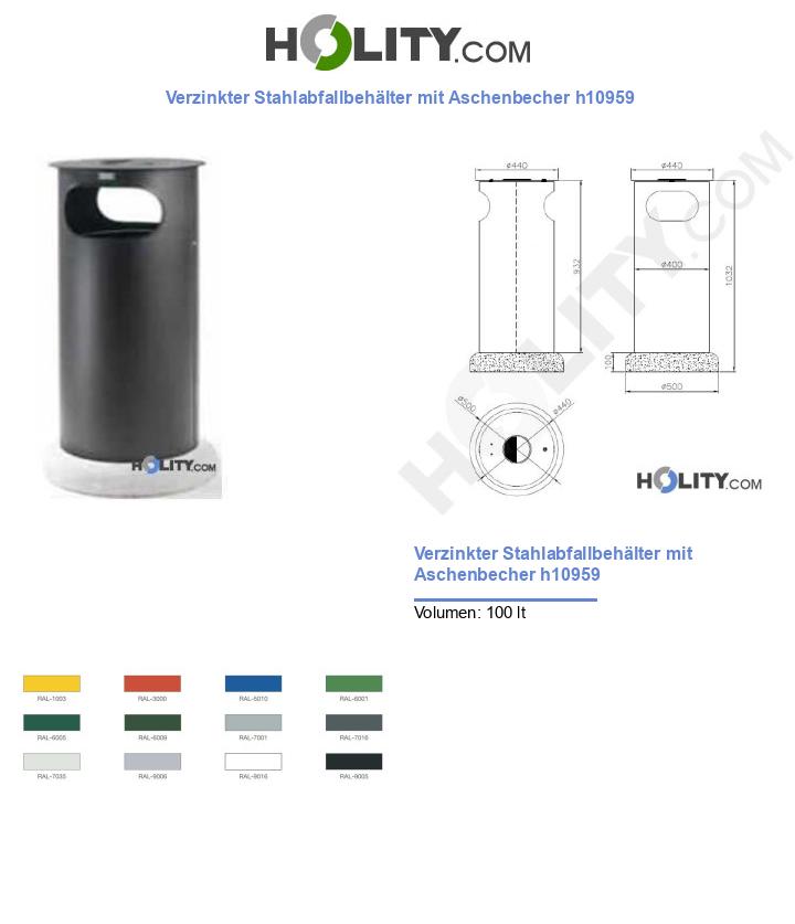 Verzinkter Stahlabfallbehälter mit Aschenbecher h10959