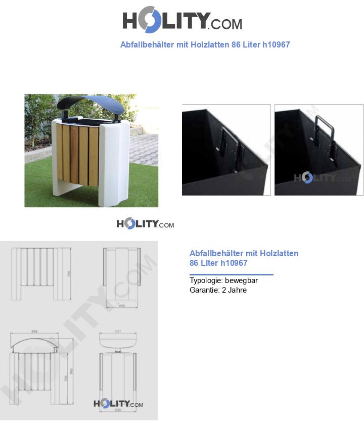 Abfallbehälter mit Holzlatten 86 Liter h10967