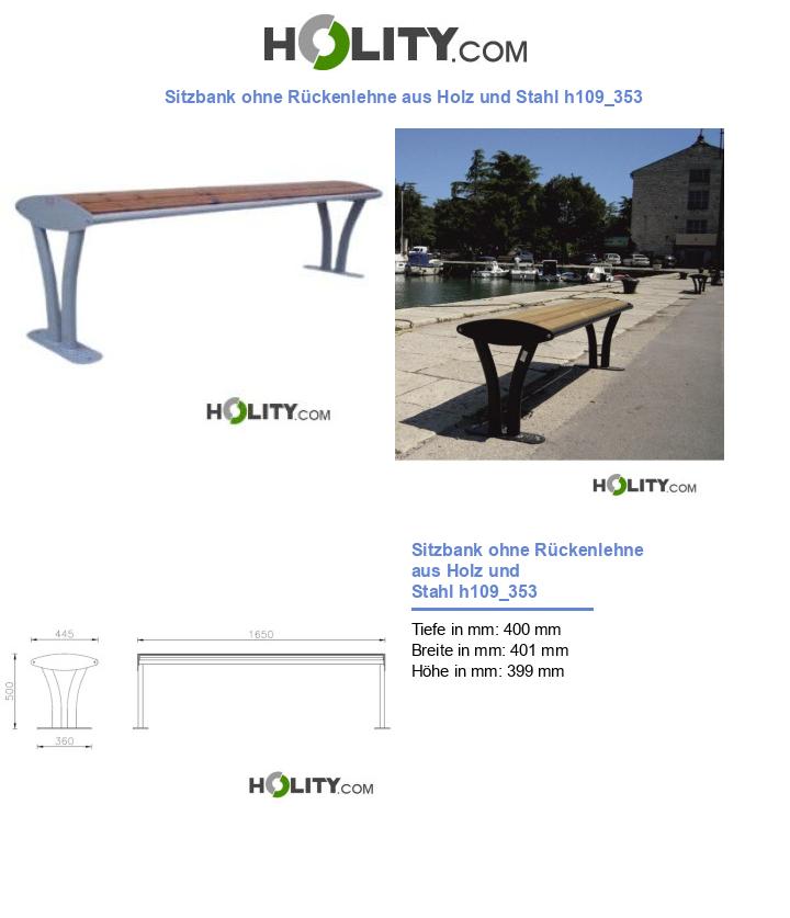Sitzbank ohne Rückenlehne aus Holz und Stahl h109_353