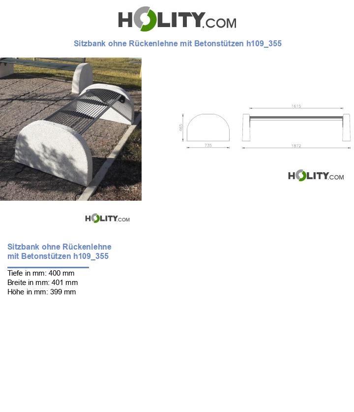 Sitzbank ohne Rückenlehne mit Betonstützen h109_355