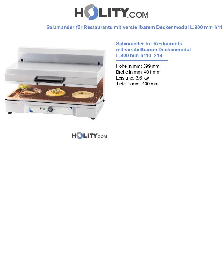 Salamander für Restaurants mit verstellbarem Deckenmodul L.800 mm h110_219