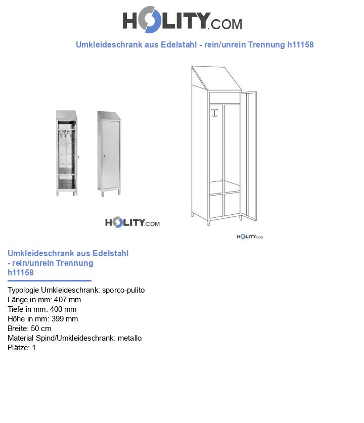 Umkleideschrank aus Edelstahl - rein/unrein Trennung h11158