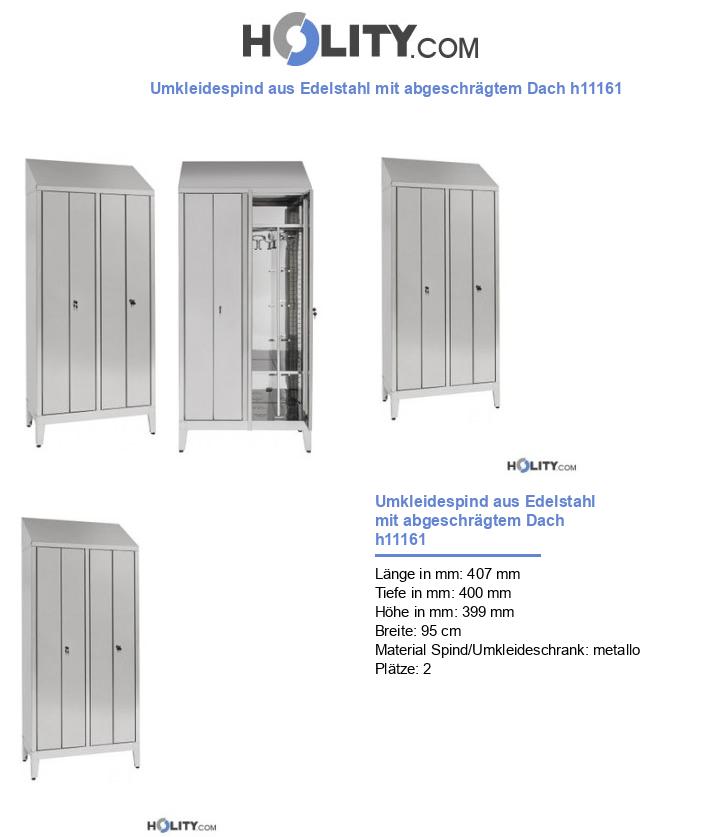 Umkleidespind aus Edelstahl mit abgeschrägtem Dach h11161