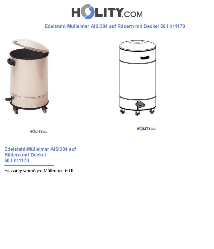 Edelstahl-Mülleimer AISI304 auf Rädern mit Deckel 50 l h11170