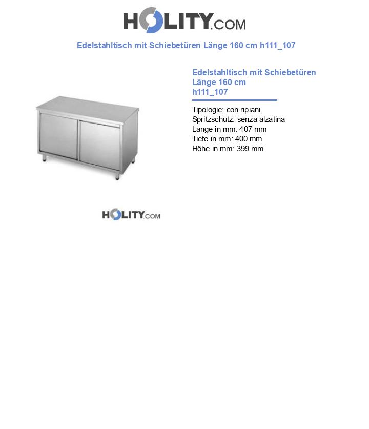 Edelstahltisch mit Schiebetüren Länge 160 cm h111_107