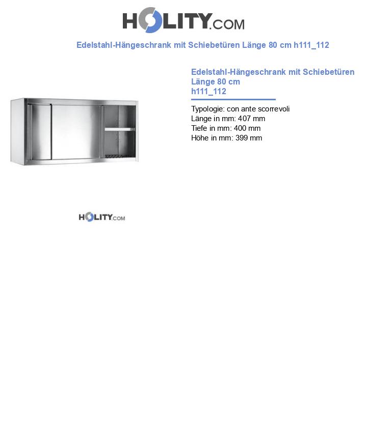 Edelstahl-Hängeschrank mit Schiebetüren Länge 80 cm h111_112