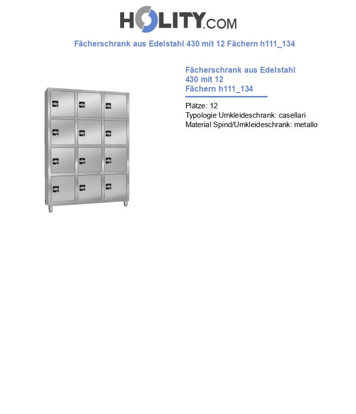 Fächerschrank aus Edelstahl 430 mit 12 Fächern h111_134