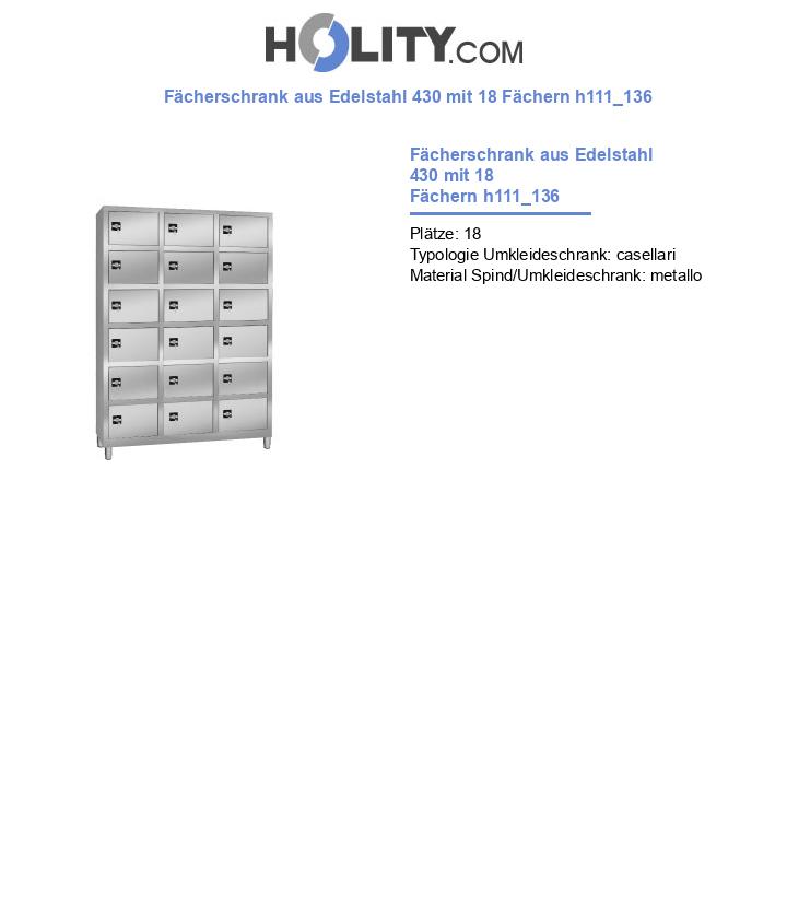 Fächerschrank aus Edelstahl 430 mit 18 Fächern h111_136
