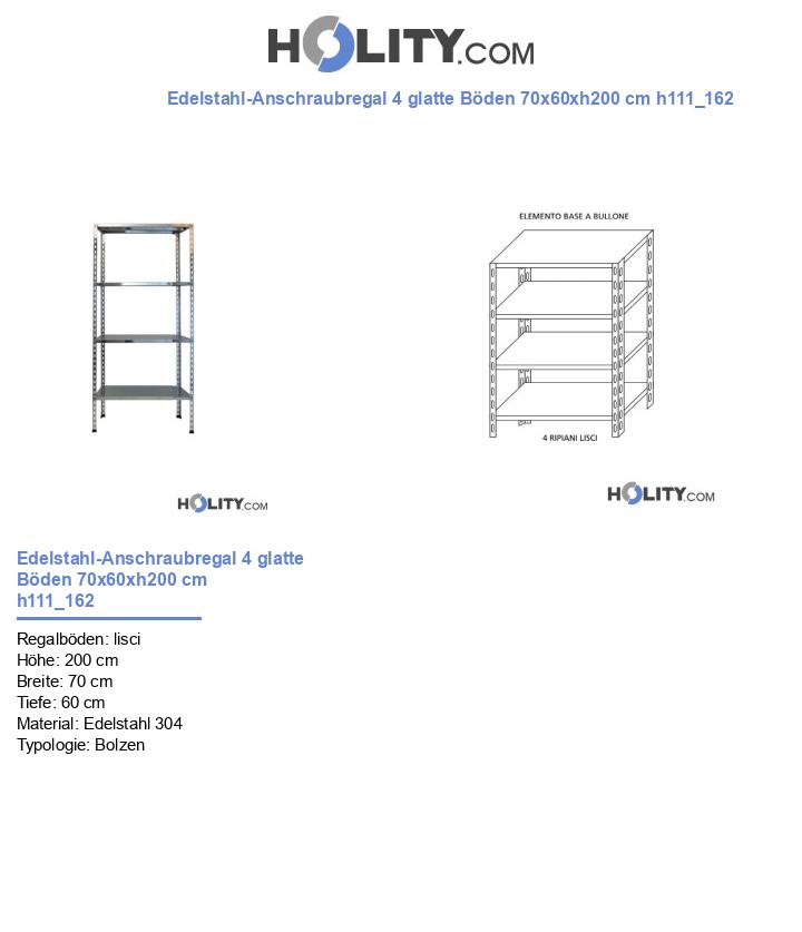 Edelstahl-Anschraubregal 4 glatte Böden 70x60xh200 cm h111_162