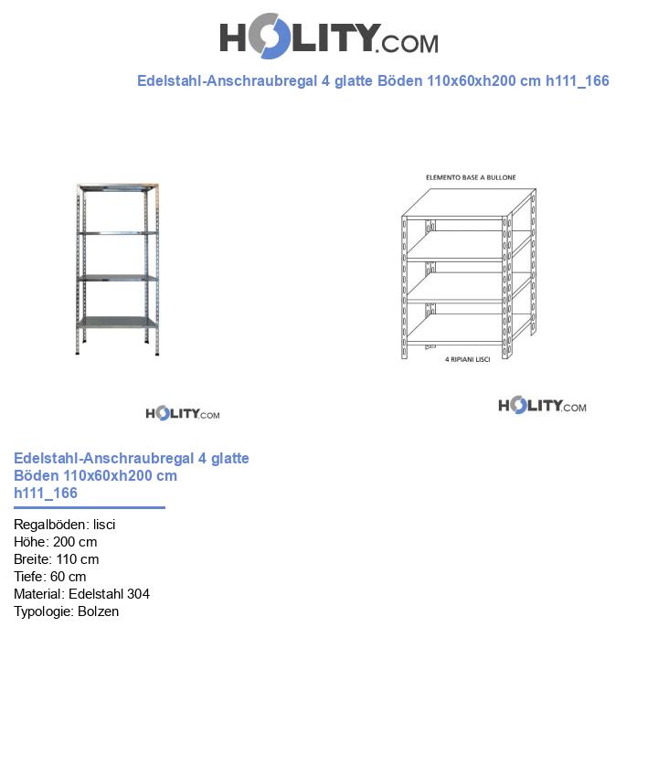 Edelstahl-Anschraubregal 4 glatte Böden 110x60xh200 cm h111_166