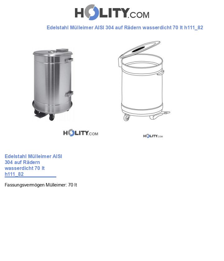 Edelstahl Mülleimer AISI 304 auf Rädern wasserdicht 70 lt h111_82
