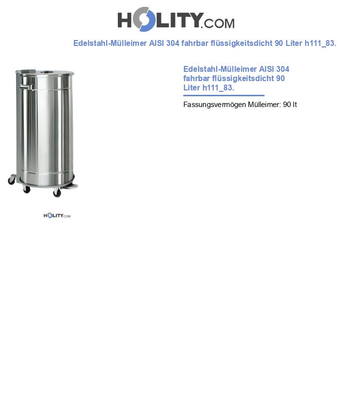 Edelstahl-Mülleimer AISI 304 fahrbar flüssigkeitsdicht 90 Liter h111_83.