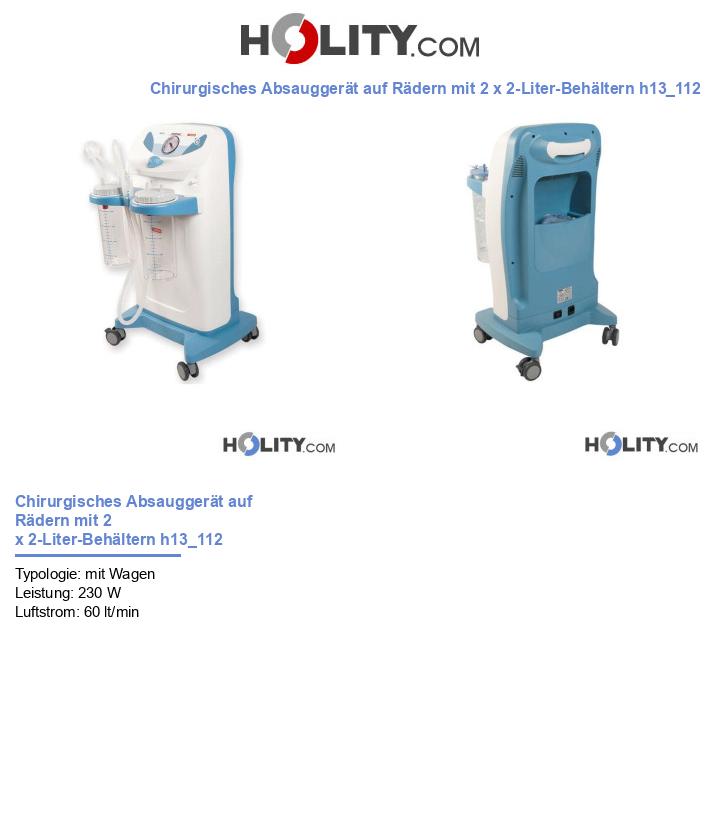 Chirurgisches Absauggerät auf Rädern mit 2 x 2-Liter-Behältern h13_112