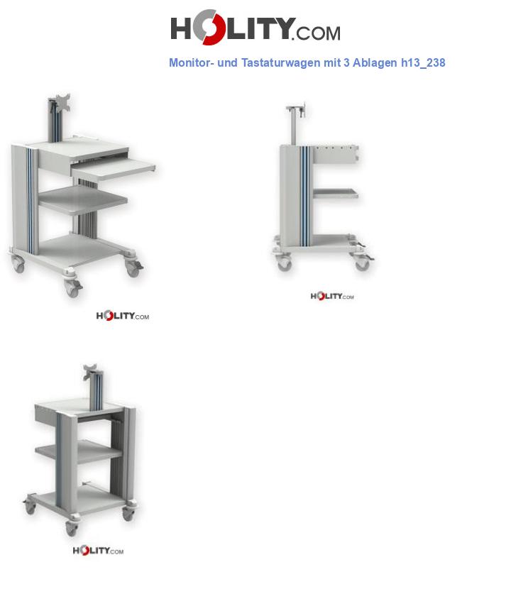 Monitor- und Tastaturwagen mit 3 Ablagen h13_238