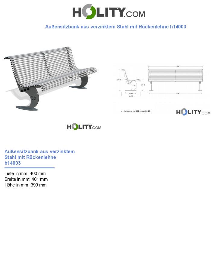Außensitzbank aus verzinktem Stahl mit Rückenlehne h14003