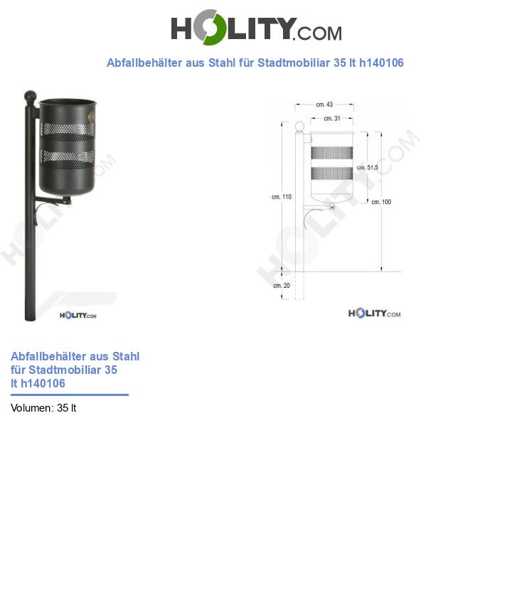 Abfallbehälter aus Stahl für Stadtmobiliar 35 lt h140106