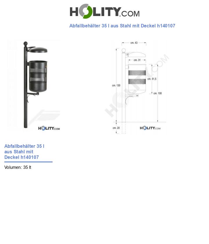 Abfallbehälter 35 l aus Stahl mit Deckel h140107