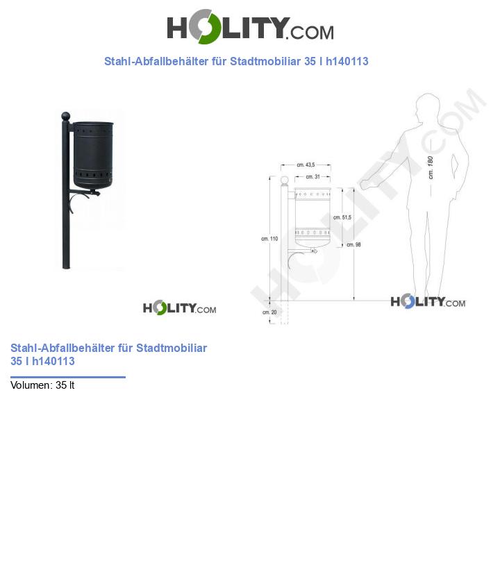 Stahl-Abfallbehälter für Stadtmobiliar 35 l h140113