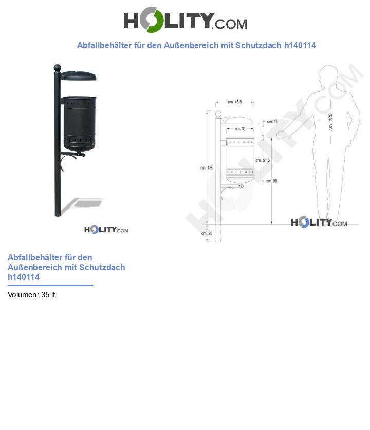 Abfallbehälter für den Außenbereich mit Schutzdach h140114